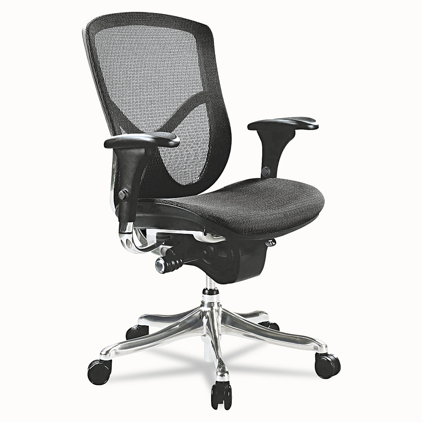 Alera EQ Series Ergonomic Multifunction Mid-Back Mesh Chair, Supports Up to 250 lb, Black Seat/Back, Aluminum Base (ALEEQA42ME10A)