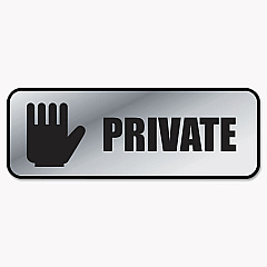 COSCO Brushed Metal Office Sign, Private, 9 x 3, Silver (098210)