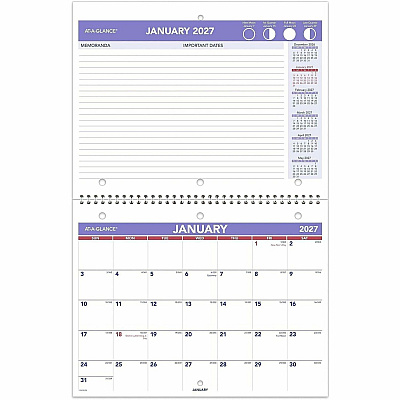 At-A-Glance Desk Wall Calendar Small - Julian Dates - Monthly - 12 Month - January 2027 to December 2027 - 1 Month Single Page Layout - 1 Month Double Page Layout - 11" x 8 1/2" Sheet Size - White Sheet - 1.50" x 1.25" Block - Wire Bound - Deskt (PM17028)