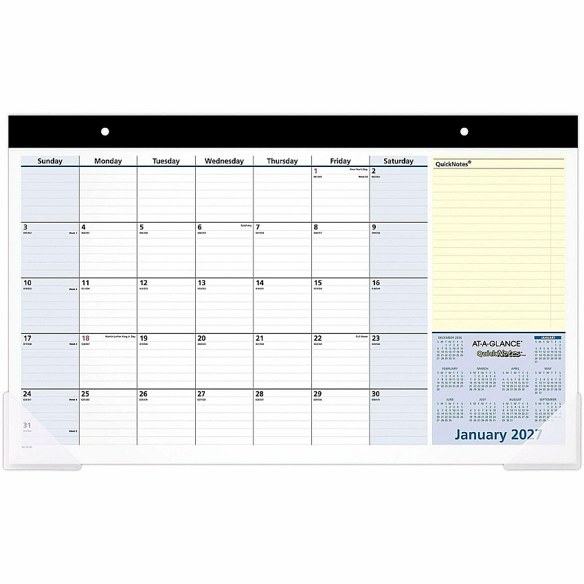 At-A-Glance QuickNotes Compact Monthly Desk Pad Calendar Standard - Julian Dates - Monthly - 13 Month - January 2027 to January 2028 - 1 Month Single Page Layout - 18" x 11" Sheet Size - White Sheet - Headband - Desktop - Blue, White, Yellow - P (SK71000)