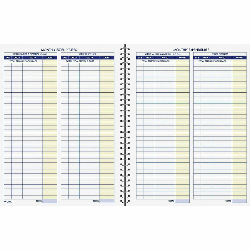 Adams Monthly Bookkeeping Record Book Spiral Bound - White Sheet(s) - Blue, Yellow Print Color - 1 Each (AFR71)