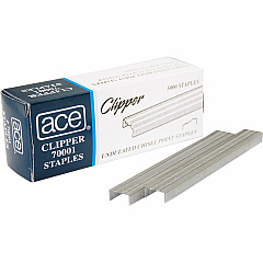 Ace Undulated Clipper Staples Chisel Point - Silver - 210 Per Strip - 5000 / Box (70001) Ace Undulated Clipper Staples Chisel Point - Silver - 210 Per Strip - 5000 / Box (70001)
