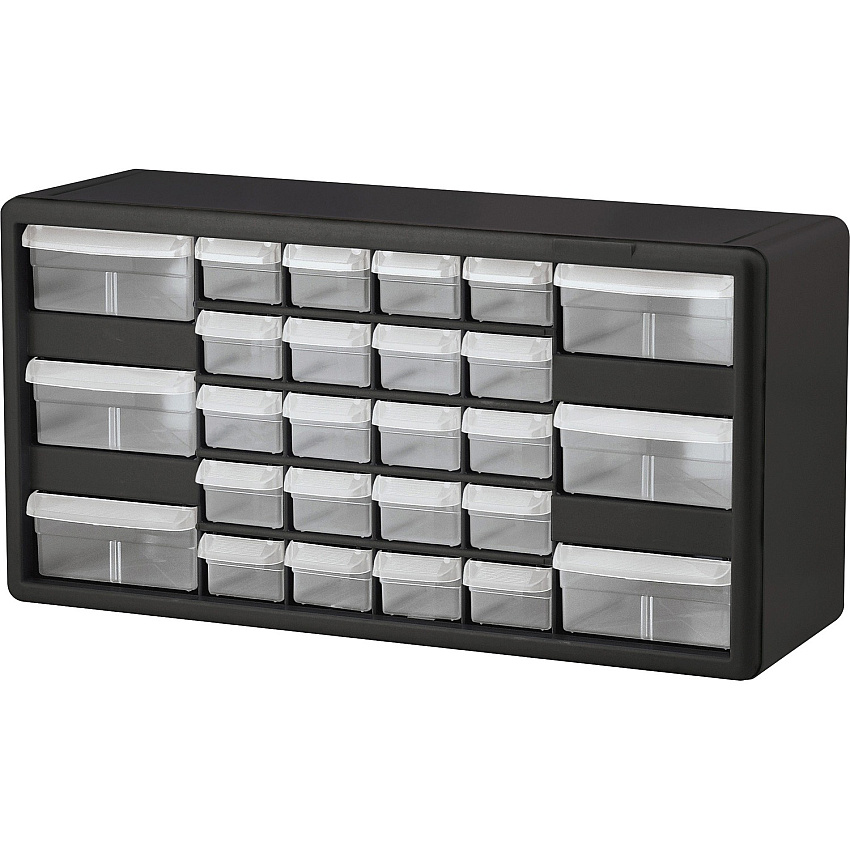 Akro-Mils 26-Drawer Stackable Cabinet 26 Compartment(s) - 10.34" Height x 20" Width x 6.37" Depth - Unbreakable, Stackable, Finger Grip - Black - Polymer, Plastic - 1 Each (10126)