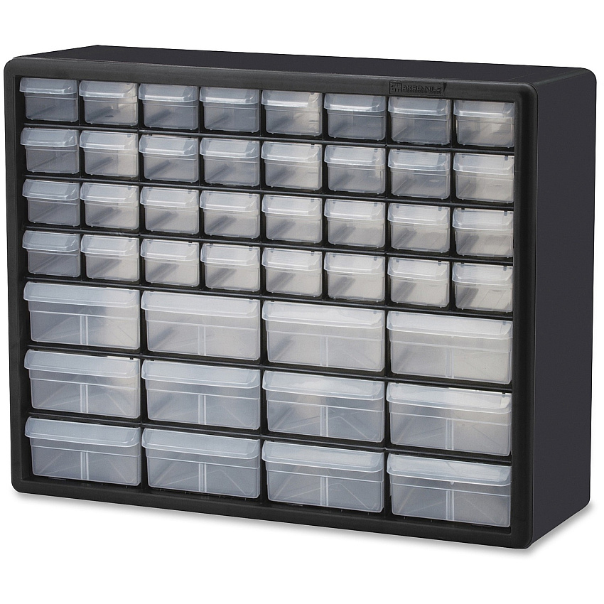 Akro-Mils 44-Drawer Stackable Storage Cabinets 44 Compartment(s) - 15.80" Height6.40" Depth x 20" Length - Unbreakable, Stackable, Finger Grip - Black - Polystyrene - 1 Each (10144)