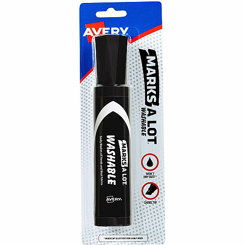 Avery Marks A Lot Avery&reg; Marks A Lot Marks A Lot Washable Marker, Jumbo, 1 Black Marker Washable - Black Ink - Water Based - Black Barrel - Home, School - 1 Each (24158)