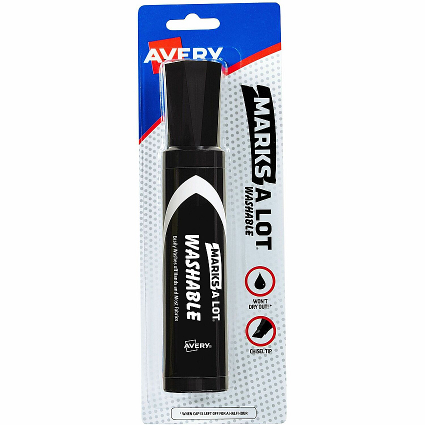 Avery Marks A Lot Avery&reg; Marks A Lot Marks A Lot Washable Marker, Jumbo, 1 Black Marker Washable - Black Ink - Water Based - Black Barrel - Home, School - 1 Each (24158)