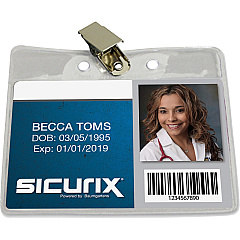 SICURIX Badge Holder Horizontal - 2.5" Height x 3.5" Width - Vinyl - Clear - Sturdy, Transparent Design - 50 / Pack (67850)
