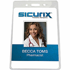 SICURIX Badge Holder Vertical - 3.9" Height x 3.6" Width - Vinyl - Clear - Sturdy, Transparent Design - 50 / Pack (67880)