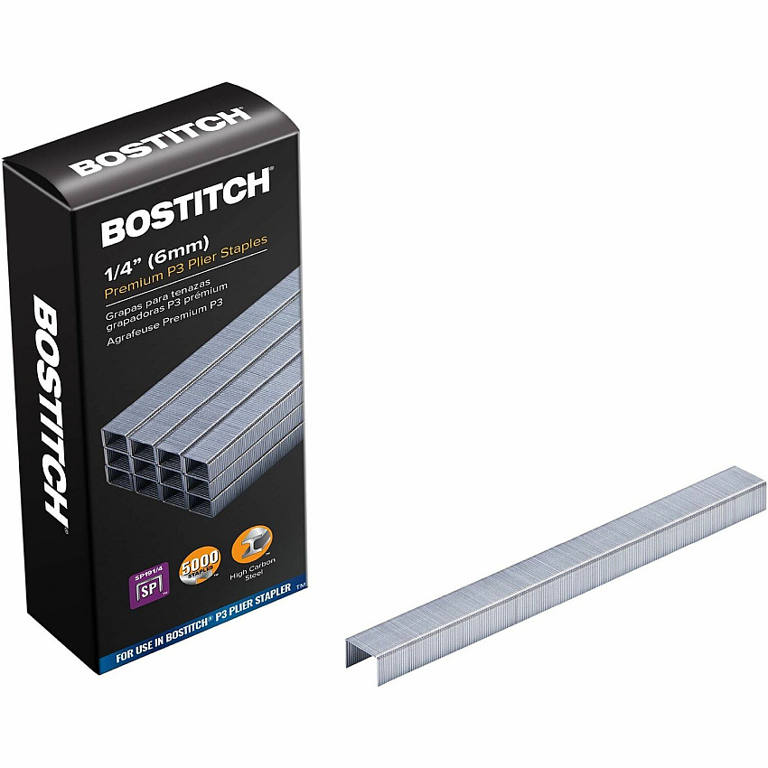 Bostitch PowerCrown P3 Plier Stapler Specialty Staples 1/4" Leg - 5/16" Crown - Chisel Point - Silver - High Carbon Steel - 1.1" Height x 1.7" Width x 4.2" Length - 210 Per Strip - 5000 / Box (SP1914)
