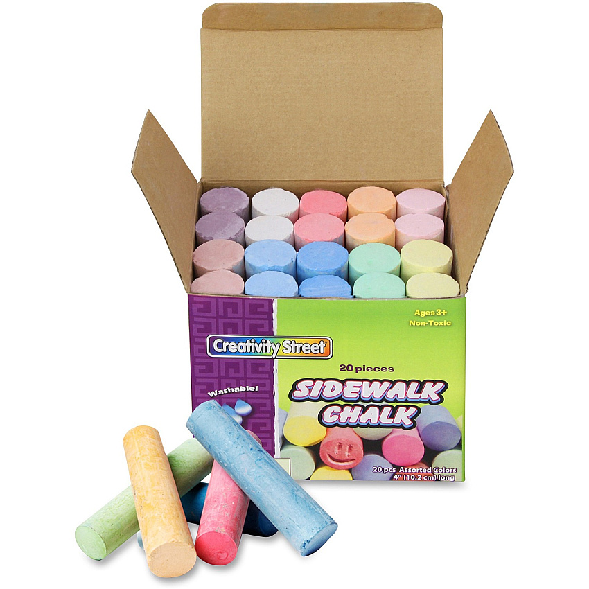 Creativity Street Tub of Sidewalk Chalk 4" Length x 1" Diameter - Assorted - Washable, Non-toxic - 20 / Box (1700)