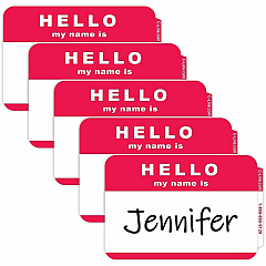 C-Line Hello My Name Is Adhesive Name Badges Hello My Name Is - 3 1/2" Width x 2 1/4" Length - Rectangle - Red - 100 / Box (92234)