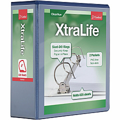 Cardinal® Xtralife ClearVue Locking Slant-D Binder 4" Binder Capacity - Letter - 8 1/2" x 11" Sheet Size - 890 Sheet Capacity - 3 3/5" Spine Width - 3 Ring - Fastener: D-Ring - Pocket: 2, Inside Front & Back - Polyolefin - Blue - 1.80 lb - Non (26342) Cardinal® Xtralife ClearVue Locking Slant-D Binder 4" Binder Capacity - Letter - 8 1/2" x 11" Sheet Size - 890 Sheet Capacity - 3 3/5" Spine Width - 3 Ring - Fastener: D-Ring - Pocket: 2, Inside Front & Back - Polyolefin - Blue - 1.80 lb - Non (26342)