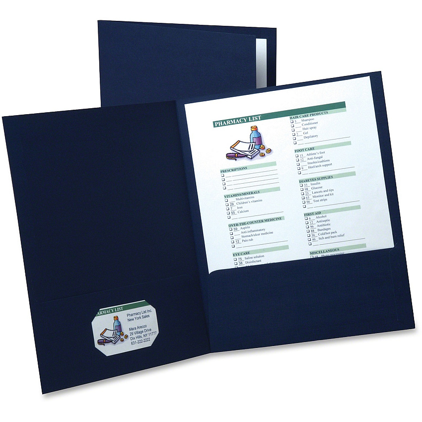 Oxford Letter Recycled Pocket Folder 8 1/2" x 11" - 2 Internal Pocket - Linen - Navy Blue - 35% Recycled - 5 / Pack (50543)