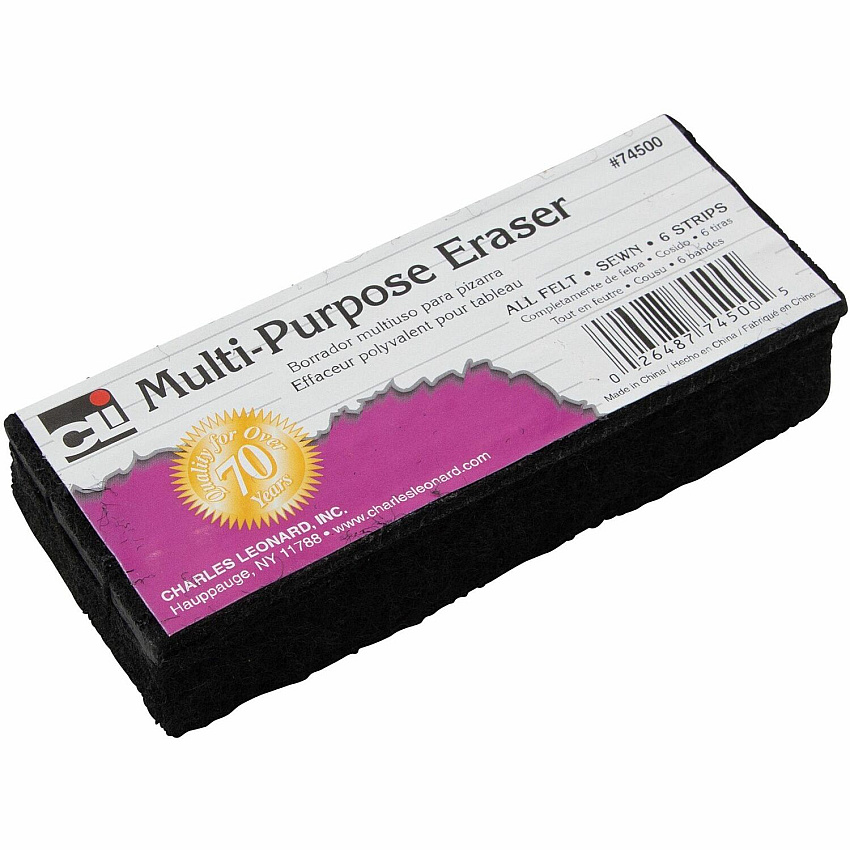 Charles Leonard Multi-Purpose Eraser 2" Width x 5" Length - Washable - Black - Felt - 1 Each (74500)