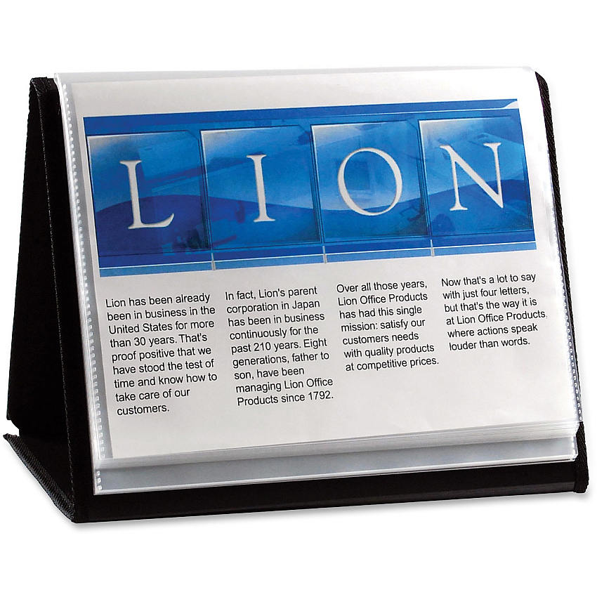 Lion Flip-N-Tell Display Easel Books Letter - 8 1/2" x 11" Sheet Size - 40 Sheet Capacity - Pocket: 20 - Horizontal Orientation - Polypropylene - Black - 1.50 lb - Recycled - Non-stick, Acid-free, Lightweight, Reinforced Sewn Edge, Hook & Loop Clo (39008)