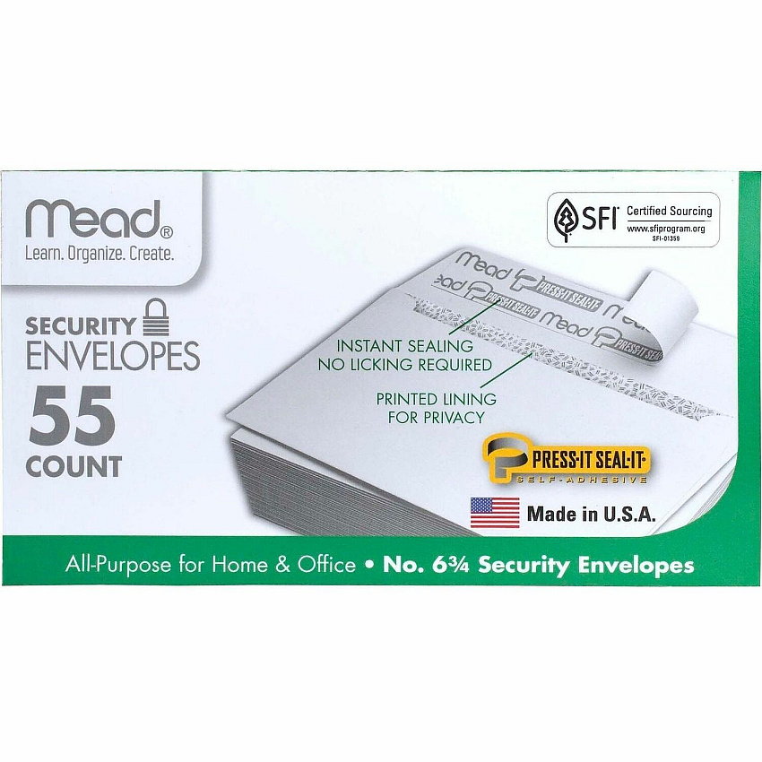 Mead Press-it No. 6 Security Envelopes Security - #6 3/4 - Peel & Seal - White - 1 Box (75030)