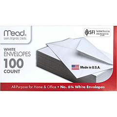 Mead Plain White Envelopes Business - #6 3/4 - 3 5/8" Width x 6 1/2" Length - Gummed - White - 100 / Box (75100) Mead Plain White Envelopes Business - #6 3/4 - 3 5/8" Width x 6 1/2" Length - Gummed - White - 100 / Box (75100)