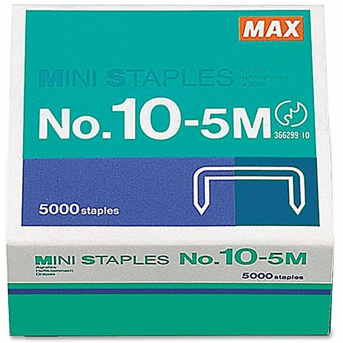 MAX HD-10DF Mini Staples Heavy Duty - 3/16" Leg - 5/16" Crown - Holds 20 Sheet(s) - for Paper - Silver - 0.2" Height x 0.4" Width - 100 Per Strip - 5000 / Box (105M)