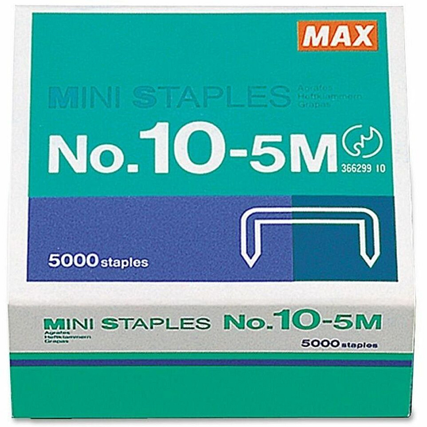 MAX HD-10DF Mini Staples Heavy Duty - 3/16" Leg - 5/16" Crown - Holds 20 Sheet(s) - for Paper - Silver - 0.2" Height x 0.4" Width - 100 Per Strip - 5000 / Box (105M)