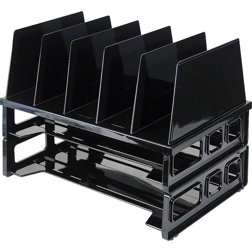 Officemate Sorter with Letter Trays 5 Compartment(s) - 10.25" Height x 13.50" Width x 9.12" Depth - Desktop - Stackable - Black - 1 Pack (22102)