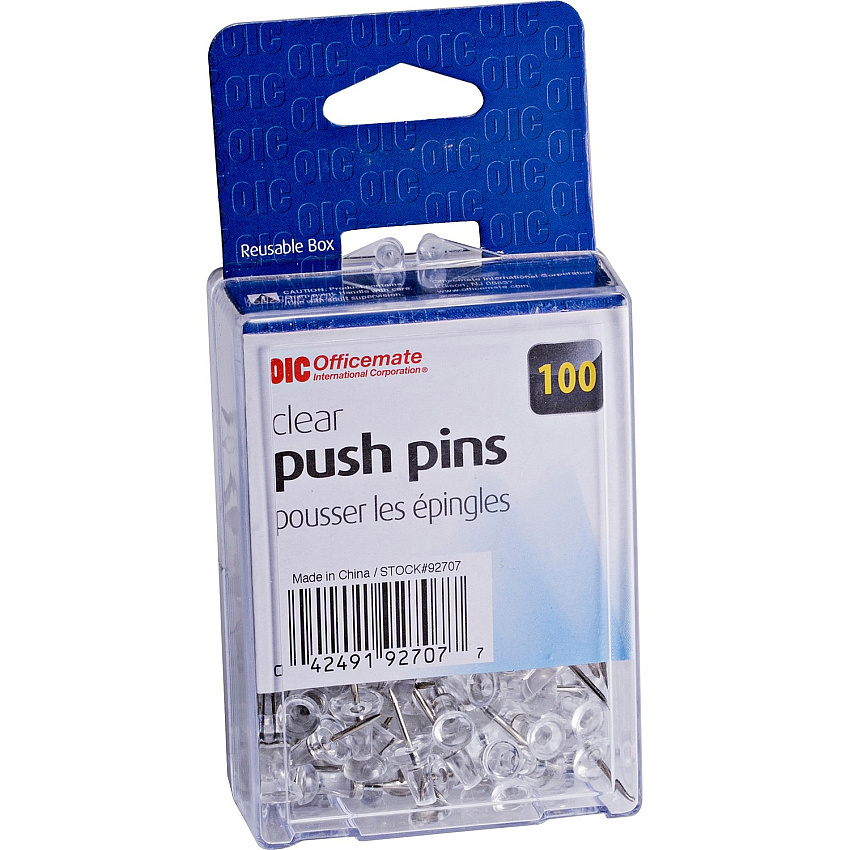 Officemate Precision Pushpins 0.5" Length x 0.3" Diameter - Clear - 100 / Box (92707)