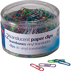 Officemate Translucent Vinyl Paper Clips No. 2 - Blue, Purple, Green, Red, Silver - Vinyl - 600 / Pack (97211)