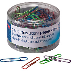 Officemate Translucent Vinyl Paper Clips Jumbo - 2" Length x 0.5" Width - Blue, Red, Green, Silver, Purple - Vinyl - 200 / Pack (97212)