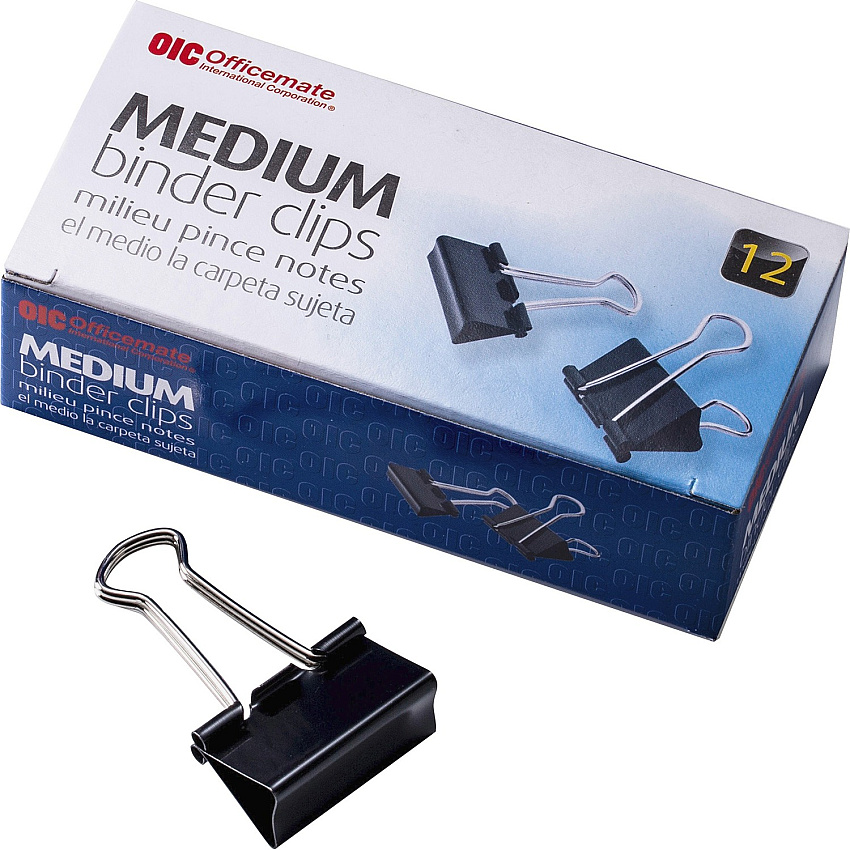 Officemate Binder Clips Medium - 2.4" Width - 0.62" Size Capacity - for File - Corrosion Resistant, Durable - Black - 12 / Box (99050)