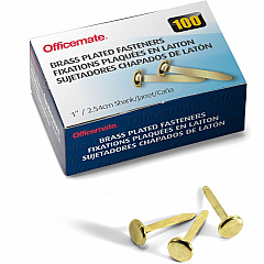 Officemate Round Head Fasteners 1" Shank - 0.37" Head - Brass - 100 / Box (99814)