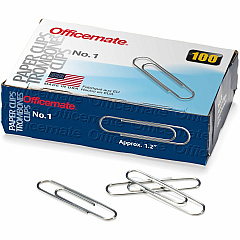 Officemate Paper Clips No. 1 - Silver - Steel - 100/Box - 10 / Pack (99911)