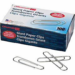 Officemate Giant Nonskid Paper Clips Jumbo - 2" Length x 0.5" Width - Silver - Steel - 100/Box - 10 / Pack (99915)