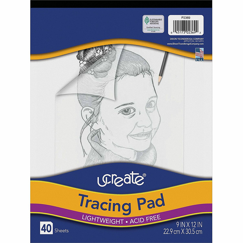 UCreate Tracing Pad 40 Sheets - Plain - Unruled Margin - 9" x 12" Sheet Size - Transparent Paper - Bleed-free - 1 Pad (2369)