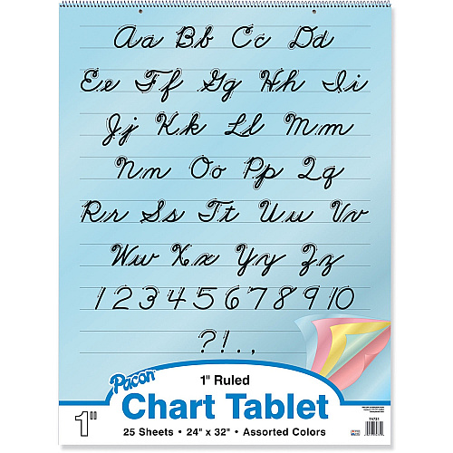 Pacon Cursive Cover Colored Paper Chart Tablet 25 Sheets - 1" Ruled - 24" x 32" Sheet Size x 24" Width x 32" Length - Assorted Paper - Recycled - 1 Each (74731)