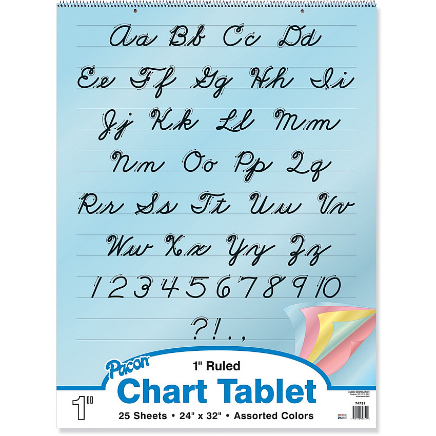 Pacon Cursive Cover Colored Paper Chart Tablet 25 Sheets - 1" Ruled - 24" x 32" Sheet Size x 24" Width x 32" Length - Assorted Paper - Recycled - 1 Each (74731)