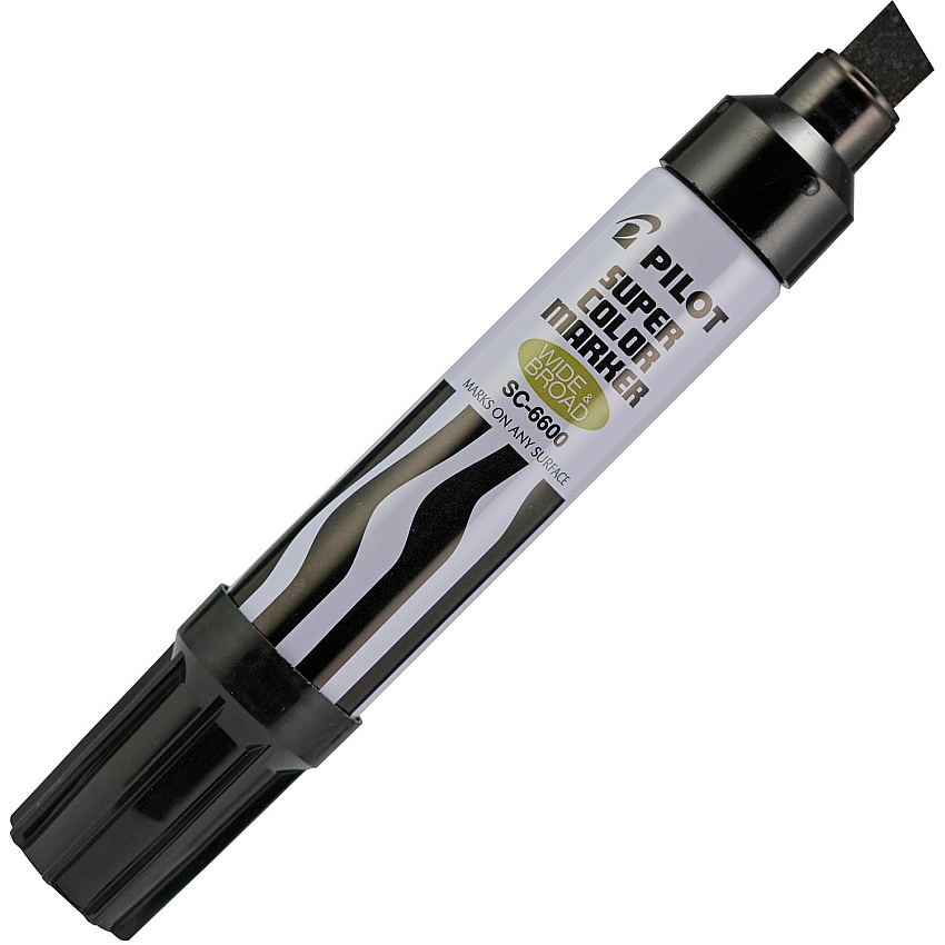 Pilot Jumbo Chisel Felt Tip Permanent Markers Refillable - Black Ink - White, Black Barrel - 1 Each (43100)