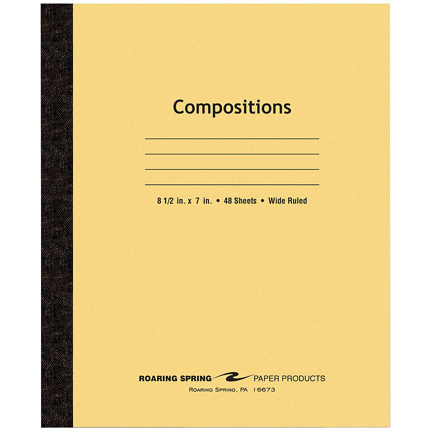 Roaring Spring Wide Ruled Flexible Cover Composition Book 48 Sheets - 96 Pages - Printed - Sewn/Tapebound - Both Side Ruling Surface - Wide Ruled Front Ruling - 0.34" Ruled - 15 lb Basis Weight - 56 g/m² Grammage - 8 1/2" x 7" Sheet Size - 0. (77308)