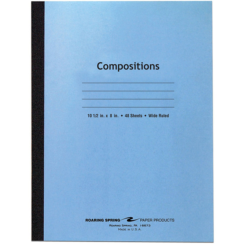 Roaring Spring Wide Ruled Flexible Cover Composition Book 48 Sheets - 96 Pages - Printed - Sewn/Tapebound - Both Side Ruling Surface - Wide Ruled Front Ruling - 0.34" Ruled - Red Margin - 15 lb Basis Weight - 56 g/m² Grammage - 10 1/2" x 8" S (77501)