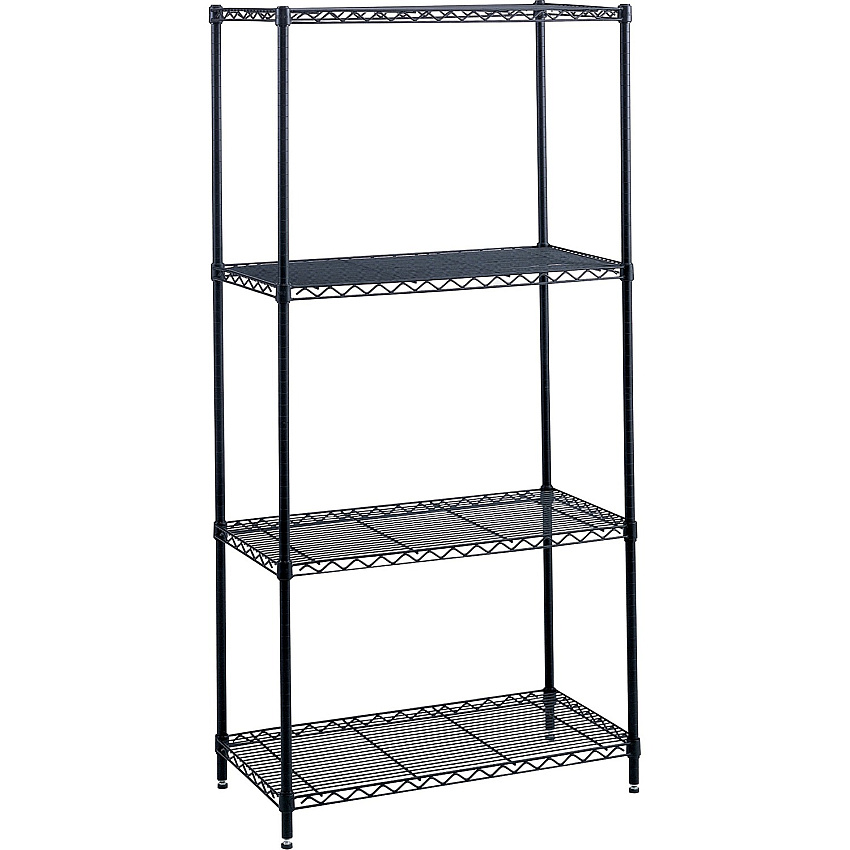 Safco Industrial Wire Shelving 48" Width x 18" Depth x 72" Height - 4 x Shelf(ves) - 1250 lb Load Capacity - Leveling Glide, Dust Proof, Adjustable Leveler, Adjustable Feet - Black - Powder Coated - Steel - Assembly Required - 1 Each (5291BL)
