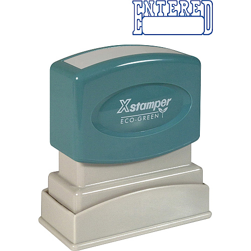 Xstamper ENTERED Open Space Title Stamp Message Stamp - ENTERED - 0.50" Impression Width x 1.62" Impression Length - 100000 Impression(s) - Blue - Recycled - 1 Each (1205)