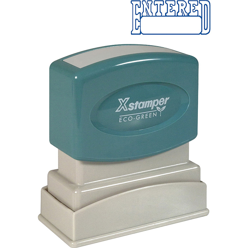 Xstamper ENTERED Open Space Title Stamp Message Stamp - ENTERED - 0.50" Impression Width x 1.62" Impression Length - 100000 Impression(s) - Blue - Recycled - 1 Each (1205)
