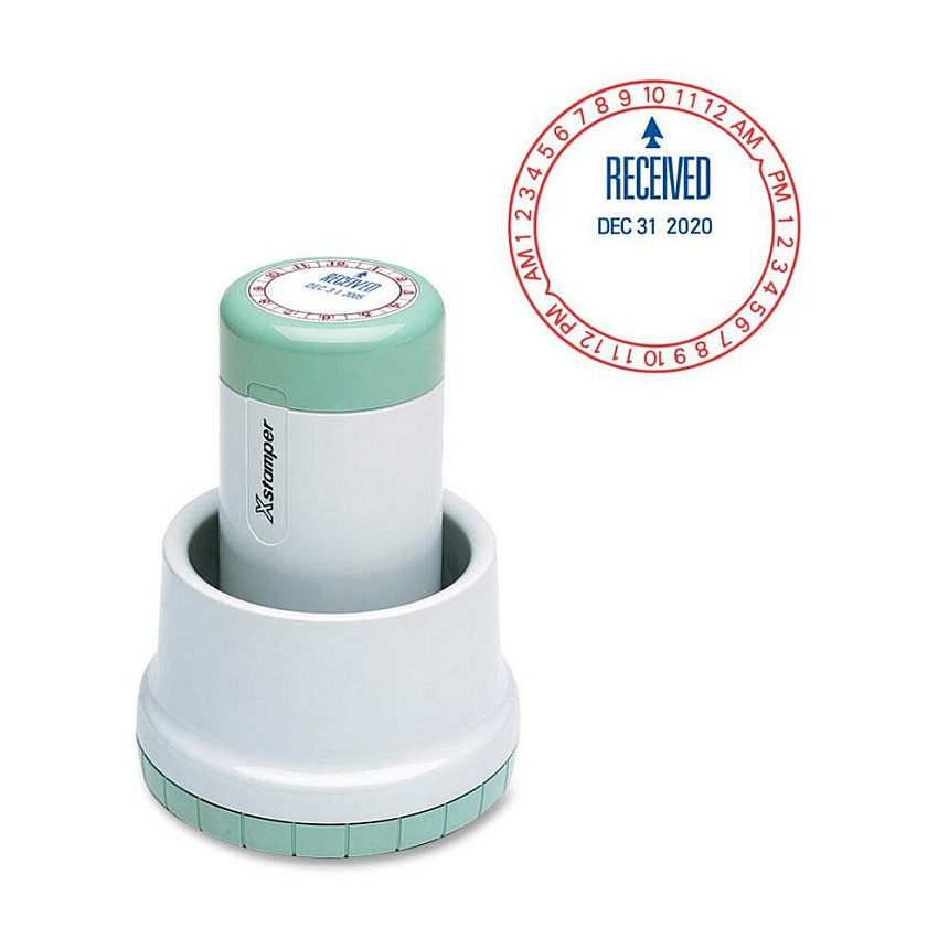 Xstamper XpeDater RECEIVED Rotary Time Stamp Message/Date & Time Stamp - RECEIVED - 1.75" Impression Diameter - Red, Blue - 1 Each (22402)