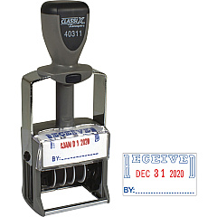 ClassiX by Xstamper Heavy-duty RECEIVED Self-Ink Dater Message/Date Stamp - RECEIVED - Red, Blue - Metal, Plastic Metal - 1 Each (40311)