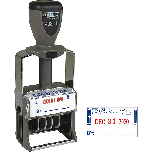 ClassiX by Xstamper Heavy-duty RECEIVED Self-Ink Dater Message/Date Stamp - RECEIVED - Red, Blue - Metal, Plastic Metal - 1 Each (40311)