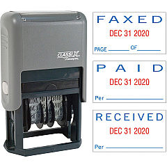 Xstamper Self-Inking Paid/Faxed/Received Dater Message/Date Stamp - PAID, FAXED, RECEIVED - 0.93" Impression Width - Blue, Red - Plastic Plastic - 1 Each (40330)