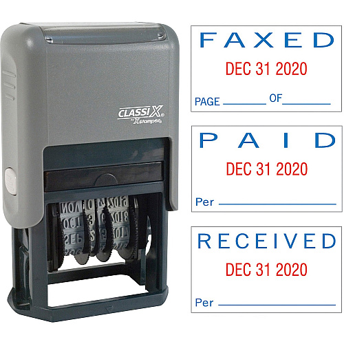 Xstamper Self-Inking Paid/Faxed/Received Dater Message/Date Stamp - PAID, FAXED, RECEIVED - 0.93" Impression Width - Blue, Red - Plastic Plastic - 1 Each (40330)