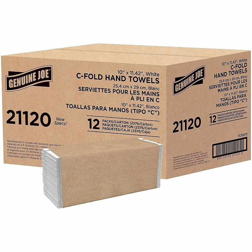 Genuine Joe Paper Towel C-fold 200 sheets White 1 Ply - C-fold - 13" Width x 10" Length - embossed design - White - Fiber, Paper - 200 Sheets/Pack - 12 / Carton (GJO21120)