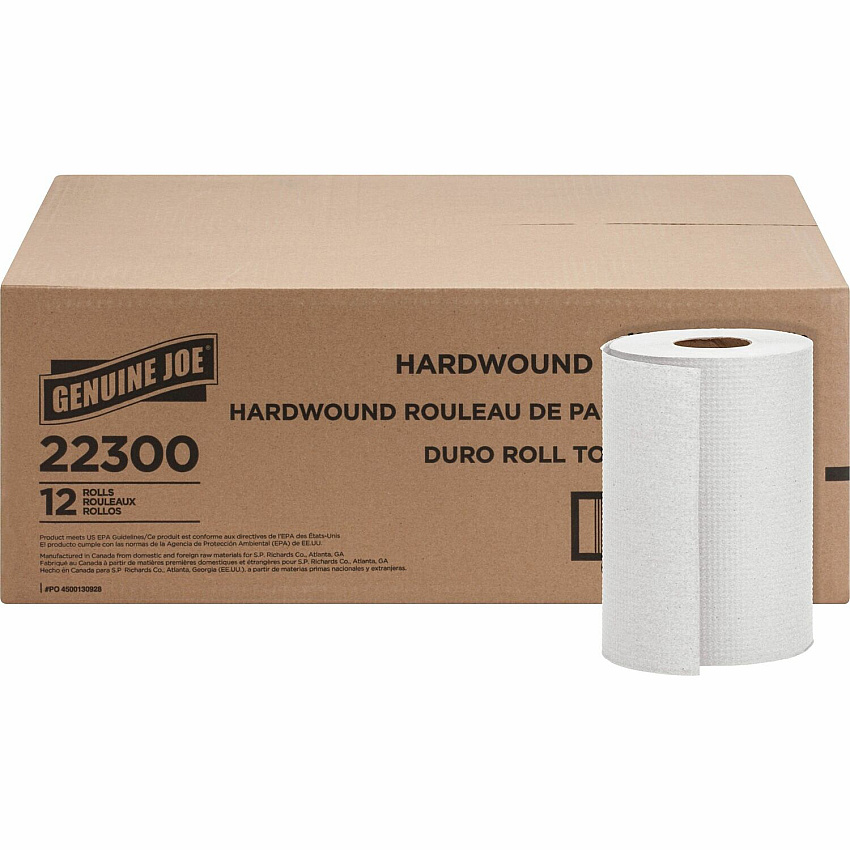 Genuine Joe Hardwound Roll Paper Towels 7.87" Width x 350 ft Length - 2" Core - White - 12 / Carton (GJO22300)