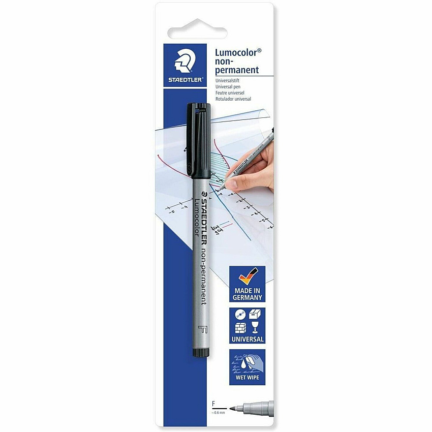 Lumocolor Non-Permanent Pen 316 Refillable - Washable - Black Ink - Water Based - Black Polypropylene Barrel - Writing - 10 / Box (3169)