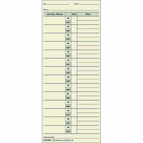 TOPS Job Cards Time Cards 3.50" x 8.50" Sheet Size - Yellow - Manila Sheet(s) - Green Print Color - 500 / Box (1290)