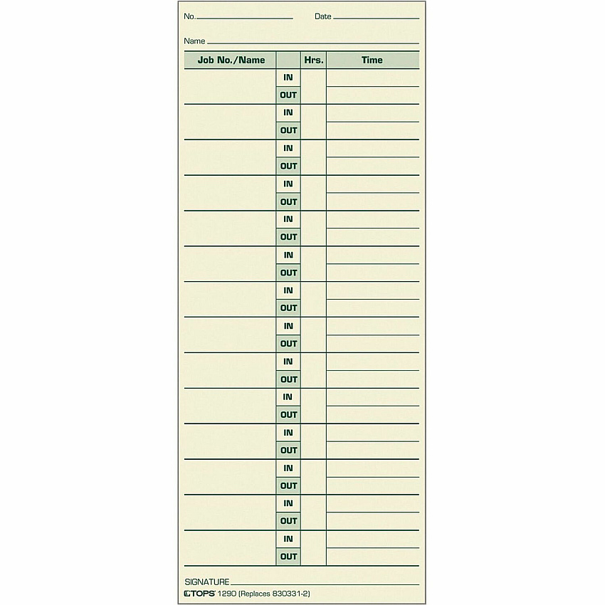 TOPS Job Cards Time Cards 3.50" x 8.50" Sheet Size - Yellow - Manila Sheet(s) - Green Print Color - 500 / Box (1290)